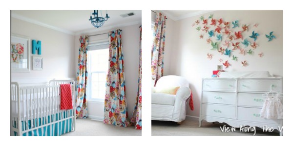 Baby Girl nursery - completely DIYed top to bottom on a TINY budget. Come see how at http://www.viewalongtheway.com/2012/04/the-nursery-reveal/