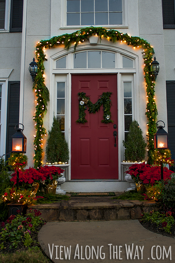 Front door at Christmas - fresh greenery and a DIY wreath!