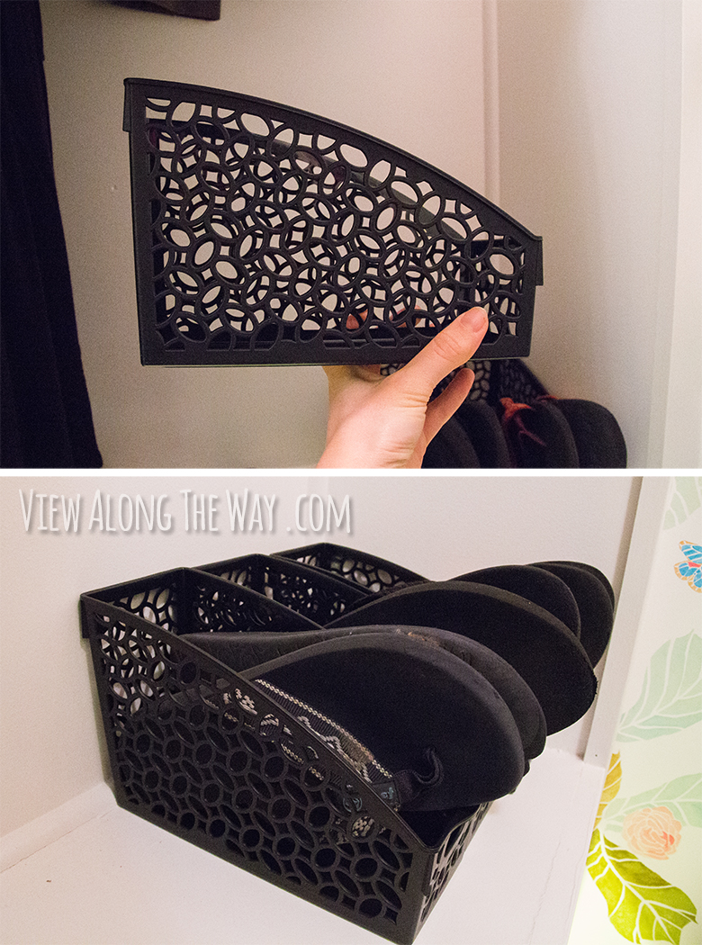 Great idea for flip flop storage! Keep them in a folder box -- and check out the other AWESOME DIY closet ideas at this post!