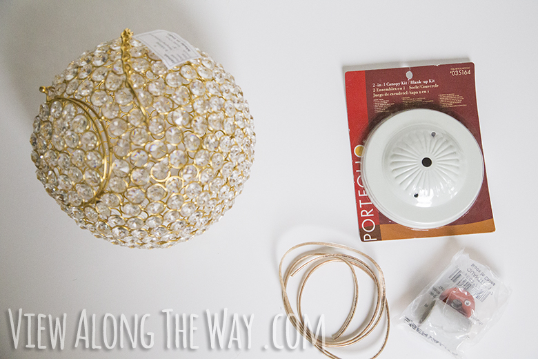 Materials needed for DIY crystal ball chandelier