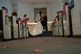 Wedding ceremony, bride and groom on altar