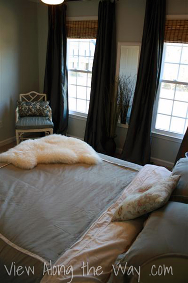 Chinese Chippendale Chair, Silk Curtain Drapes in a Bedroom