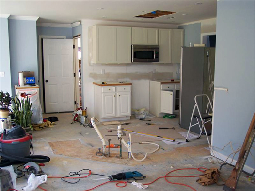 Kitchen Before: Partially Installed Cabinet Wall