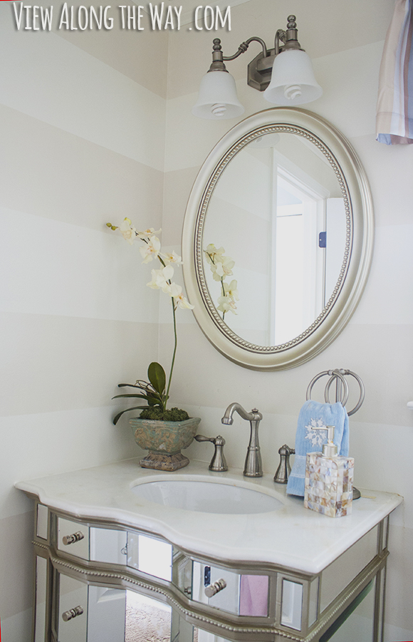 Half Bath Makeover on a tiny budget at www.viewalongtheway.com