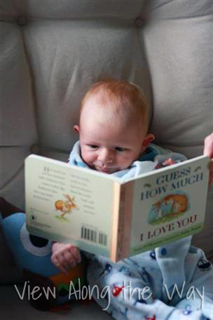 Baby Reading Guess How Much I Love You Book in Glider