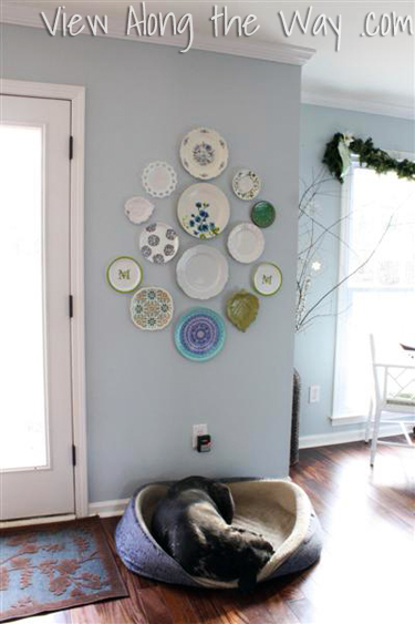 Symmetrical Plate Arrangement Wall Display, Blues and Greens