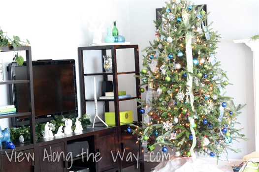 Christmas tree with blues and greens, lime and turquoise Christmas tree with blues and greens, lime and turquoise