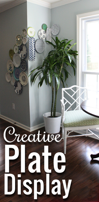 Creative plate wall collage - plates that wrap around a corner!