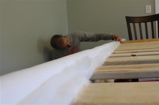using batting and muslin to make an upholstered bed