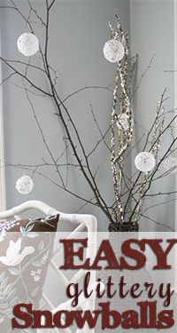 Easy Martha Stewart Glittery Snowball Tutorial with String/Yarn, glue, glitter and balloons