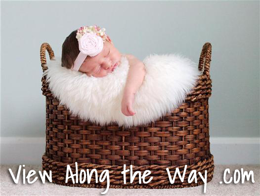 Newborn in basket with sheepskin