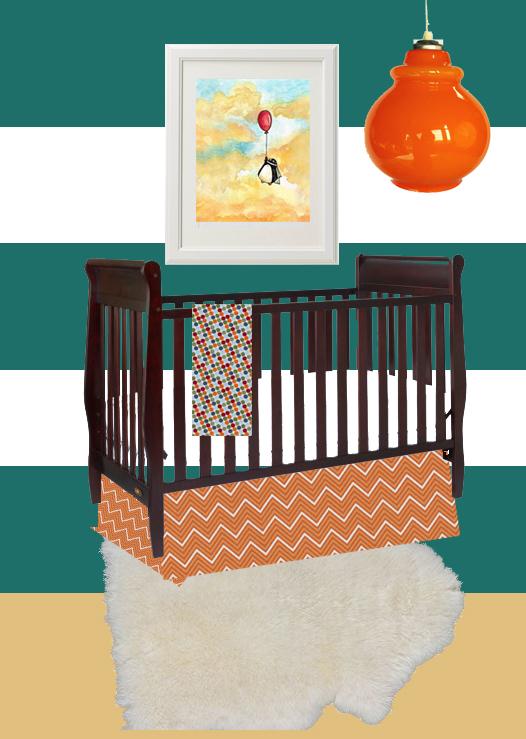 Turquoise and Orange penguin nursery