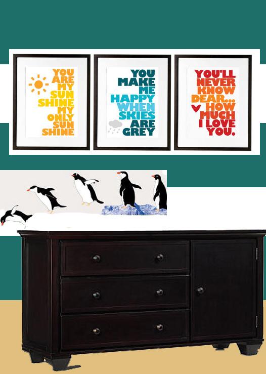 turquoise orange baby boy penguin nursery