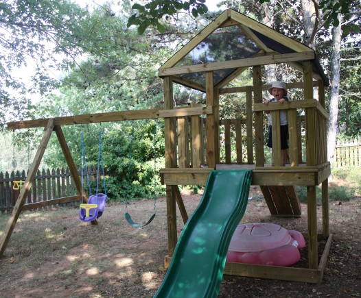 Completed Playset Roof with a happy Weston