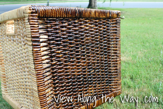 Wood stain on wicker storage baskets