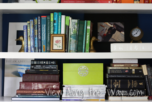 Styled bookshelves at View Along the Way