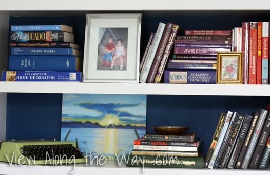 Styled bookshelves at View Along the Way