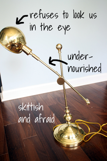 Skittish, undernourished brass task lamp