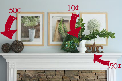 Cheap decorations from garage sales make decorating a spring mantle easy and cost-effective