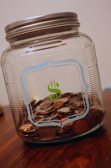 Stenciled money jar/piggy bank
