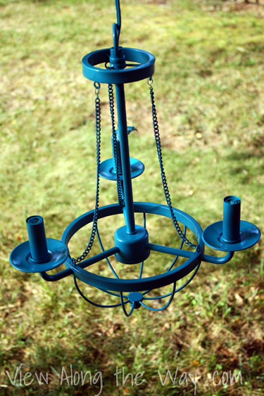 spray-painted turquoise chandelier