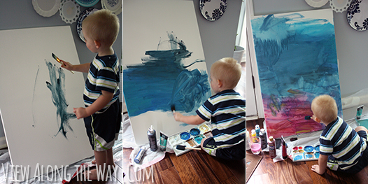 Boy painting canvas art