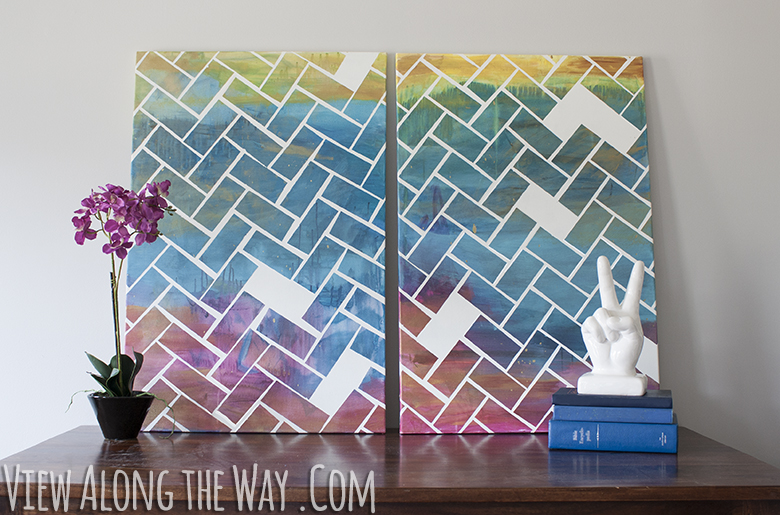 Make your own herringbone art on canvas with acrylics