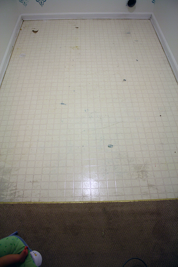 vinyl floor sheeting before, damaged linoleum flooring