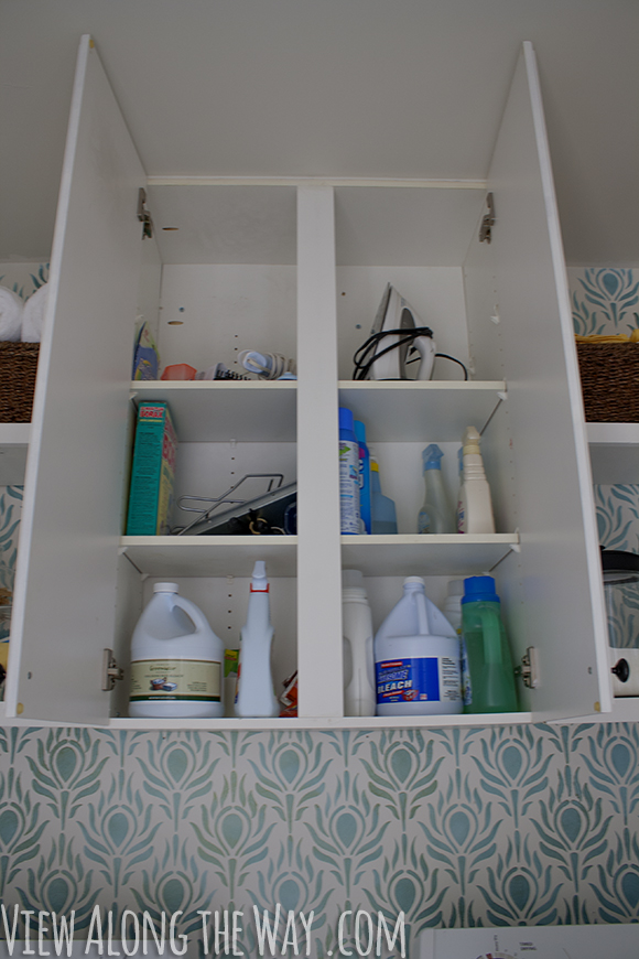 Inside a laundry cabinet