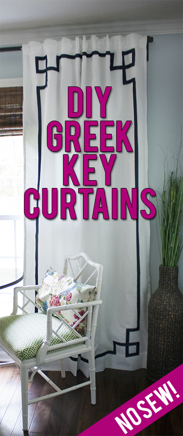 DIY no-sew Greek key curtain panels