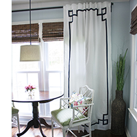 Make no-sew Greek Key curtains with ribbon