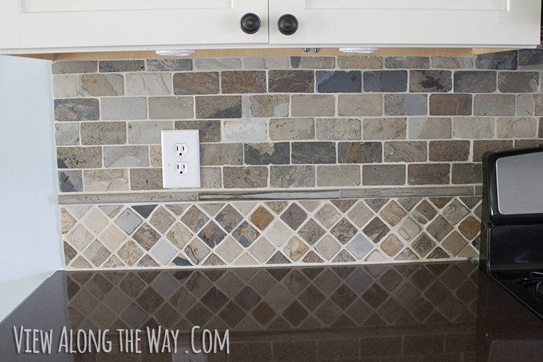 slate tile backsplash at view along the way