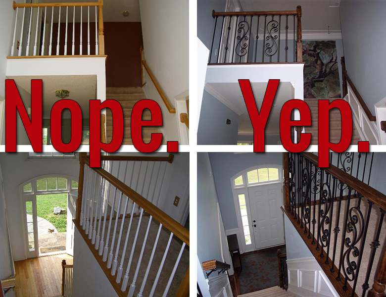 Iron baluster staircase: before and after