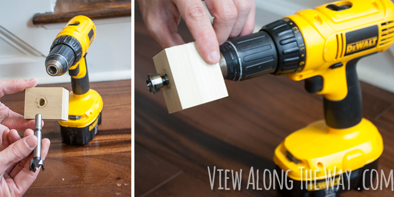 How to install iron balusters: make a jig to drill a hole in the railing