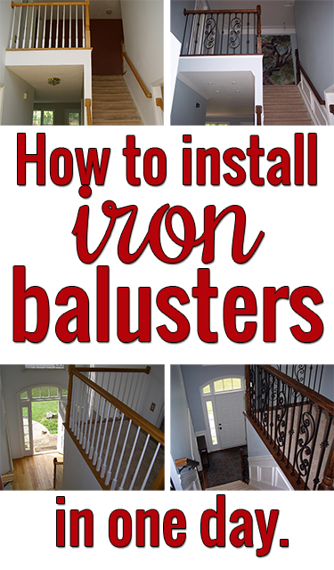 Install iron balusters to glam up your staircase! Surprisingly easy and inexpensive!