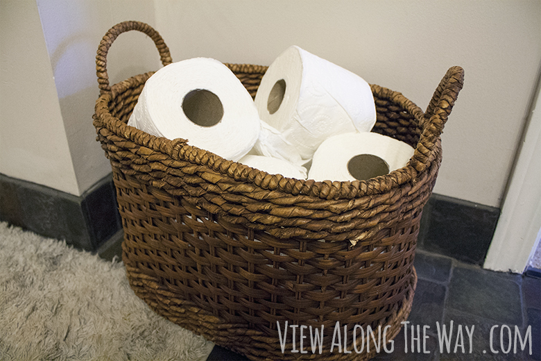 Keep a basket full of toilet paper visible for guest bathrooms - plus other GREAT tips on a luxury guest bath!