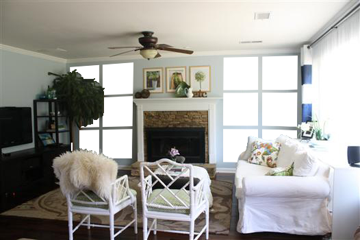 Mockup of living room with large-scale frames