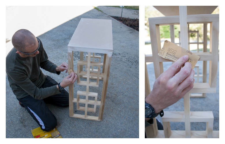 Sanding a wooden table