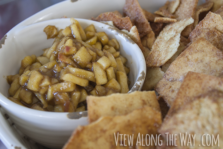 Apple pie dip with cinnamon sugar pita chips