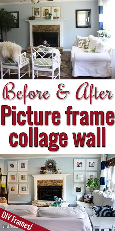 DIY picture frames surrounding a fireplace!