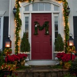 Front door at Christmas - fresh greenery and a DIY wreath!