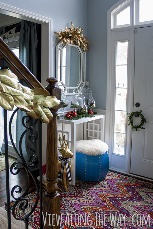 Foyer decked out for Christmas at www.viewalongtheway.com.