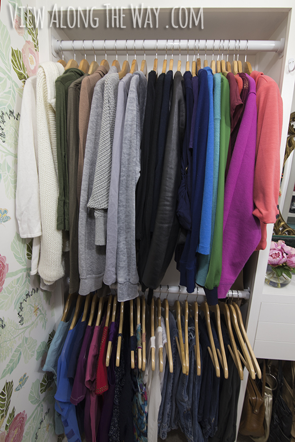 Switch out your plastic hangers for wood, and you won't believe how fancy your closet feels all the sudden!