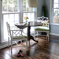 Reupholstered chairs in a breakfast nook