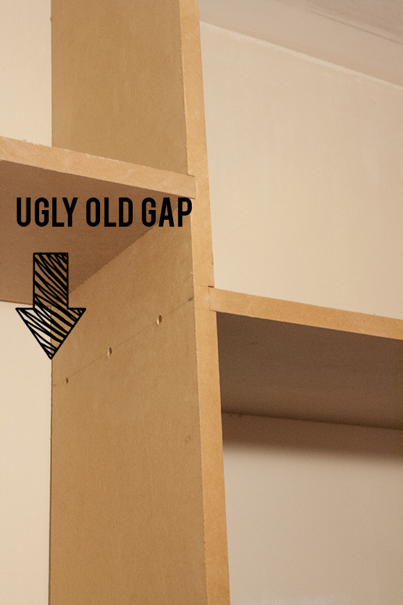 Fixing a gap in a built-in shelf unit