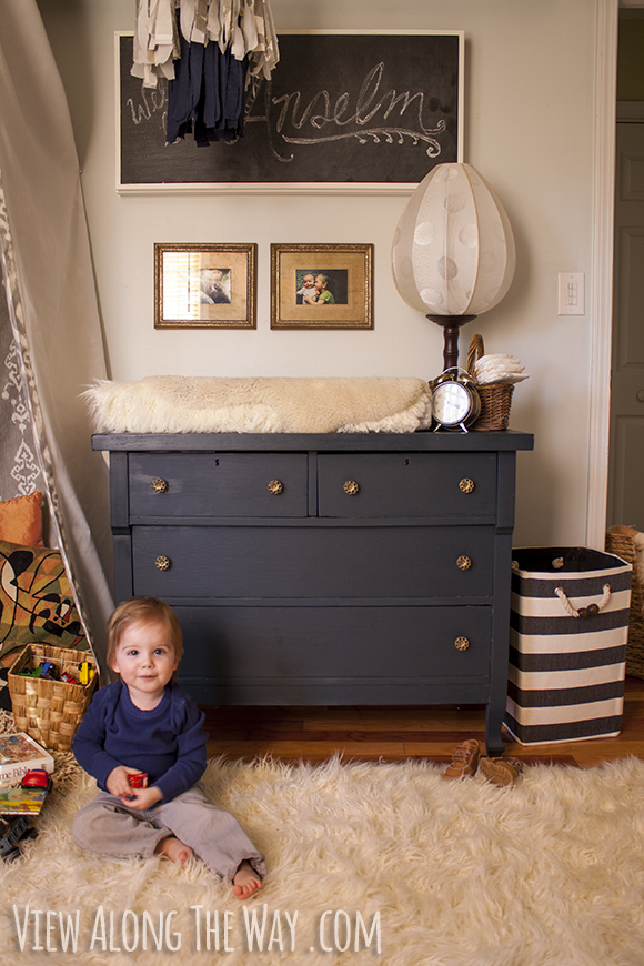 Neutral, vintage nursery for a baby boy